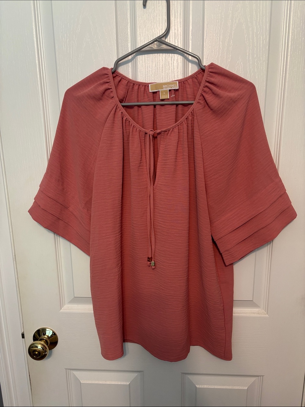 MICHAEL Michael Kors Rose-Terracotta Tie-Neck Peasant Blouse